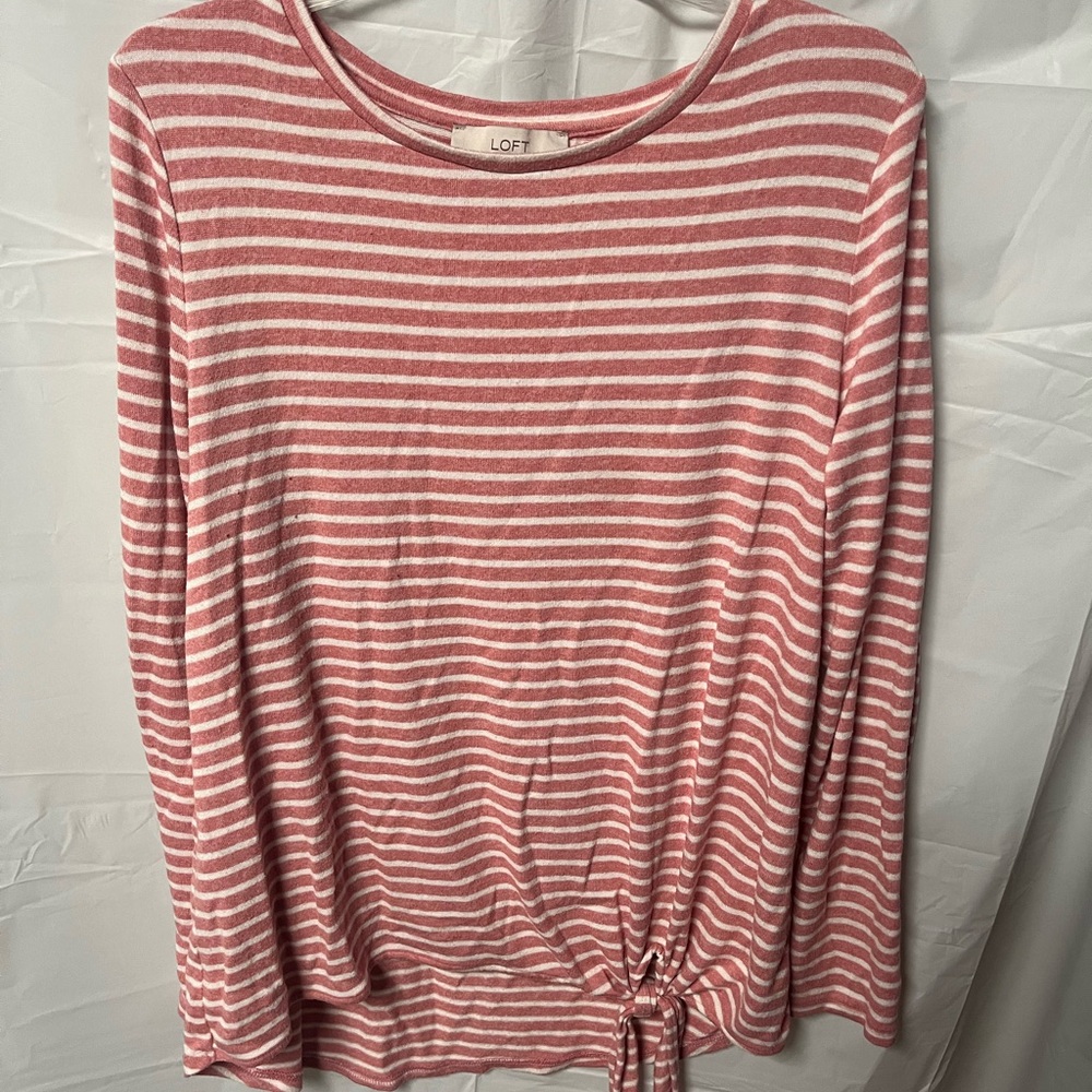 LOFT pink and White Striped Long Sleeve Top
